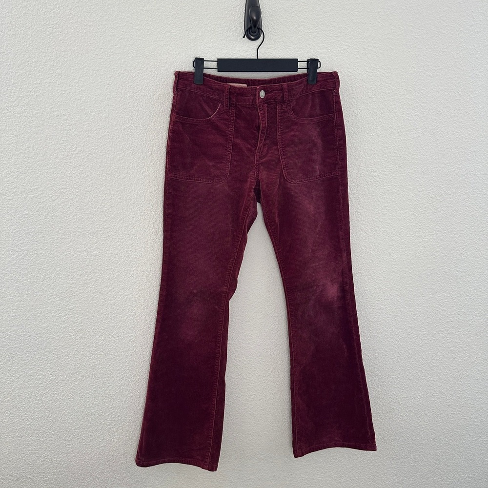 Pilcro Anthropologie Corduroy Flare Pants 28 Burgundy The Icon High Rise Boho